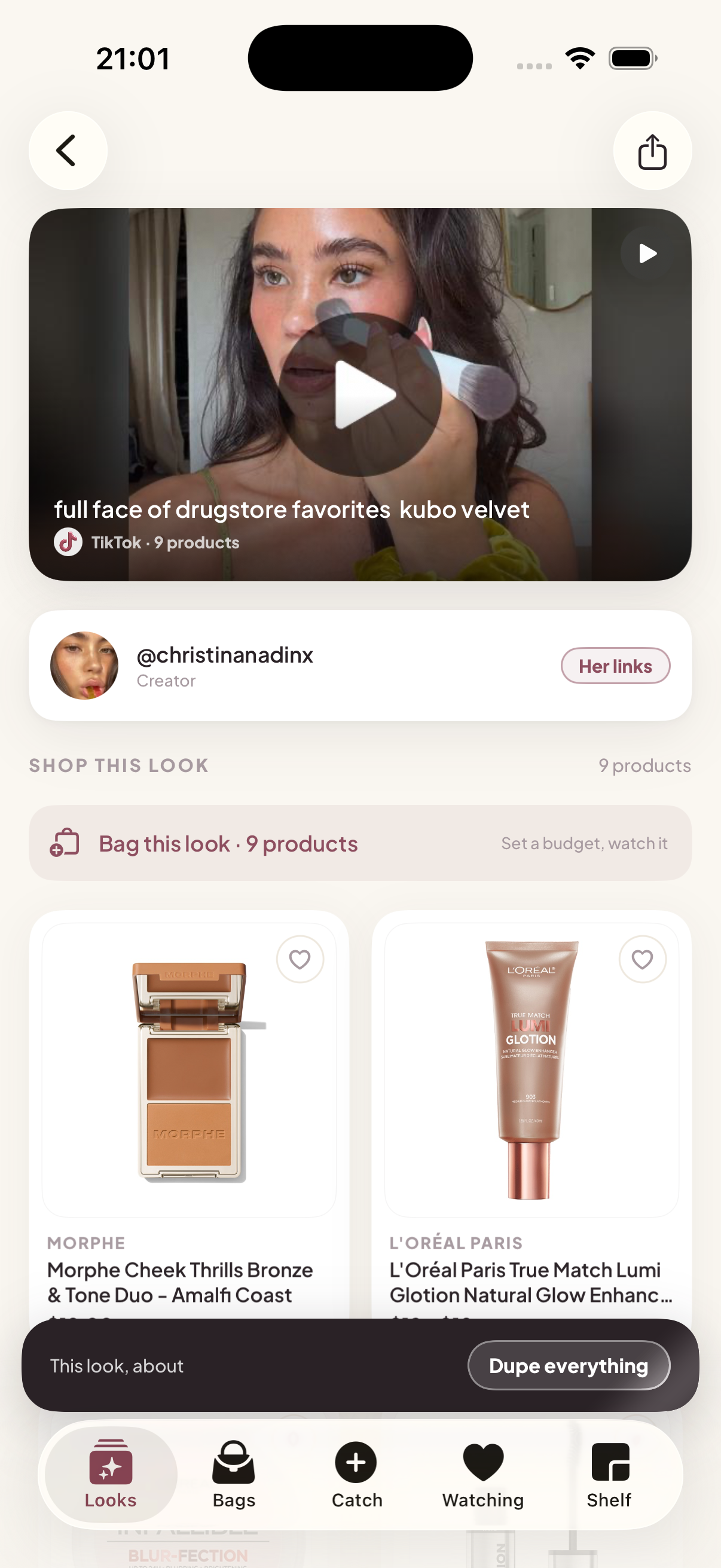 A caught look in Stealsy: the video, its 9 products, prices and verified shops
